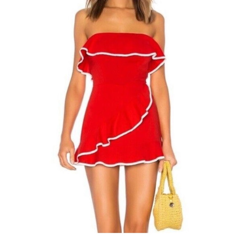 Tularosa Carrie Revolve Romper Mini in Red and White